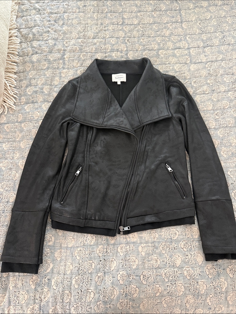 Bohme Black Faux Leather Asymmetrical Zip Moto Jacket